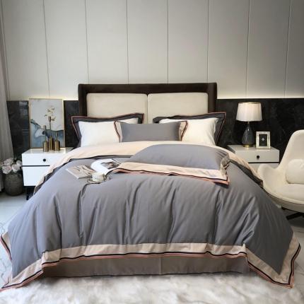 91家纺网 家纺一手货源 找家纺 太古汇家居 2021新款澳棉双拼绣线邂逅四件套 金典灰