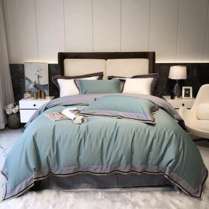 91家纺网 家纺一手货源 找家纺 太古汇家居 2021新款澳棉双拼绣线邂逅四件套 琉璃蓝