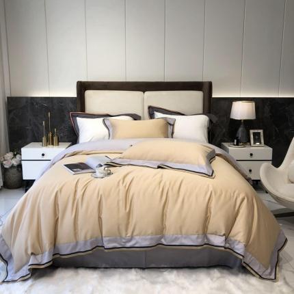 91家纺网 家纺一手货源 找家纺 太古汇家居 2021新款澳棉双拼绣线邂逅四件套 香槟金