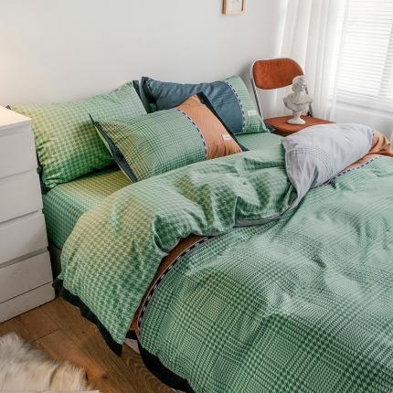 91家纺网 家纺一手货源 找家纺 静家居2024直播北欧织带拼接工艺款四件套魅影