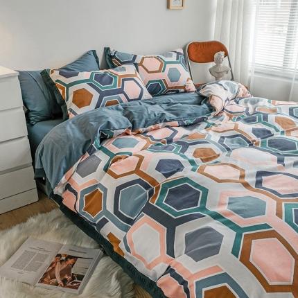 91家纺网 家纺一手货源 找家纺 静家居2024直播北欧织带拼接工艺款四件套魅影