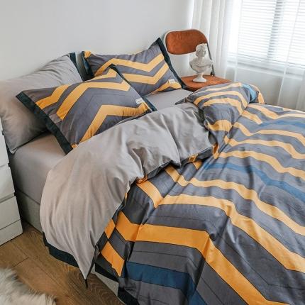 91家纺网 家纺一手货源 找家纺 静家居2024直播北欧织带拼接工艺款四件套魅影