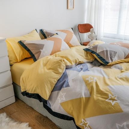 91家纺网 家纺一手货源 找家纺 静家居2024直播北欧织带拼接工艺款四件套魅影