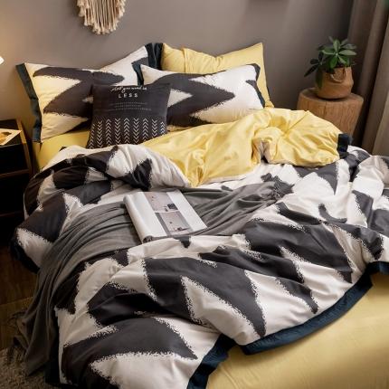 91家纺网 家纺一手货源 找家纺 静家居2024直播北欧织带拼接工艺款四件套魅影