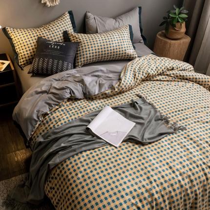 91家纺网 家纺一手货源 找家纺 静家居2024直播北欧织带拼接工艺款四件套魅影