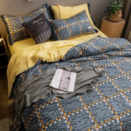 91家纺网 家纺一手货源 找家纺 静家居2024直播北欧织带拼接工艺款四件套魅影