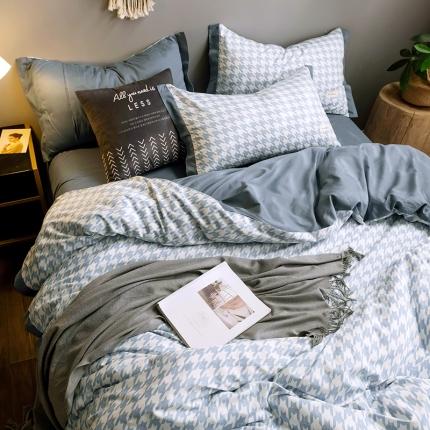 91家纺网 家纺一手货源 找家纺 静家居2024直播北欧织带拼接工艺款四件套魅影