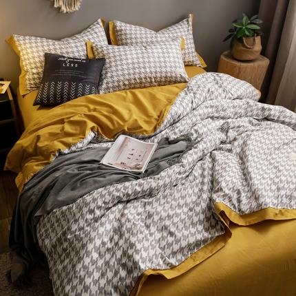 91家纺网 家纺一手货源 找家纺 静家居2024直播北欧织带拼接工艺款四件套魅影