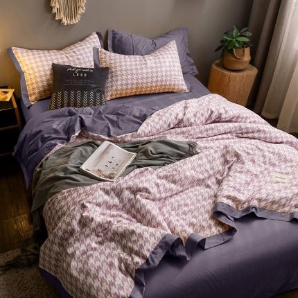 91家纺网 家纺一手货源 找家纺 静家居2024直播北欧织带拼接工艺款四件套魅影