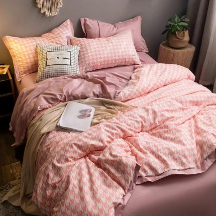 91家纺网 家纺一手货源 找家纺 静家居2024直播北欧织带拼接工艺款四件套魅影