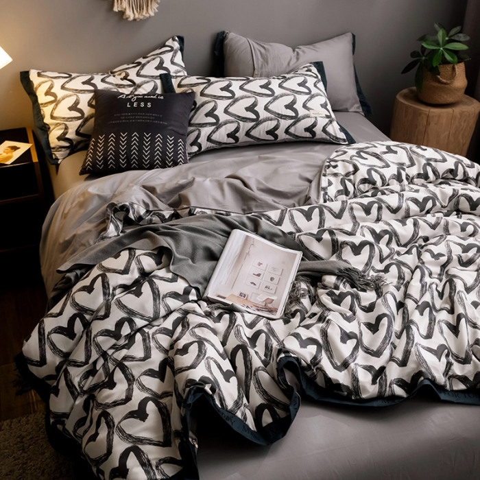 91家纺网 家纺一手货源 找家纺 静家居2024直播北欧织带拼接工艺款四件套北欧-爱情海