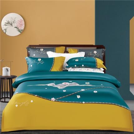 91家纺网 家纺一手货源 找家纺 浩情国际2026新款120支高端刺绣四件套织梦系列 湖兰