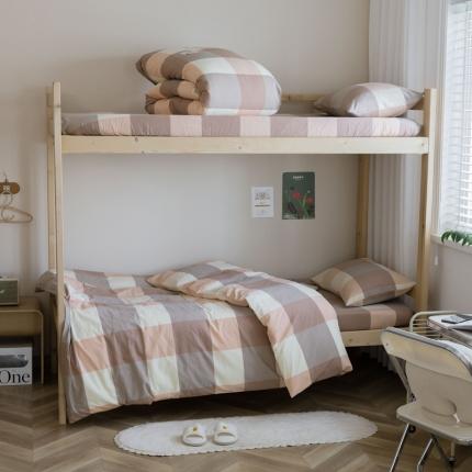 寐眠 2021新款全棉水洗棉无印学生三件套四件套 粉大格