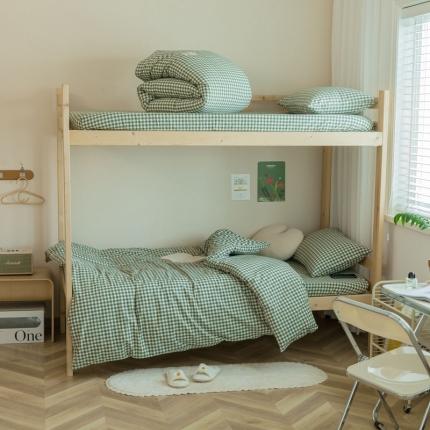 91家纺网 家纺一手货源 找家纺 寐眠 2021新款全棉水洗棉无印学生三件套四件套 绿小格