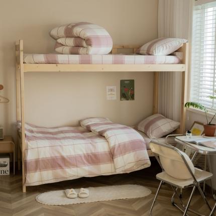 寐眠 2021新款全棉水洗棉无印学生三件套四件套 摩卡粉格