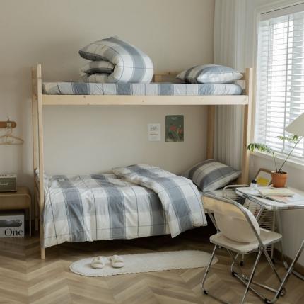 91家纺网 家纺一手货源 找家纺 寐眠 2021新款全棉水洗棉无印学生三件套四件套 摩卡咖格