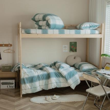 91家纺网 家纺一手货源 找家纺 寐眠 2021新款全棉水洗棉无印学生三件套四件套 摩卡绿格