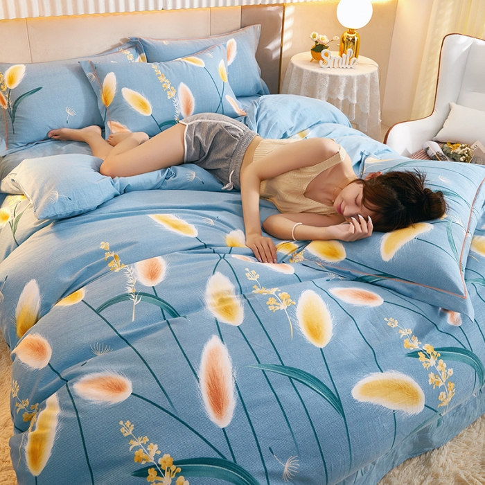 91家纺网 家纺一手货源 找家纺 雲归梦2021新款多规格全棉加厚生态磨毛四件套 绒花朵朵