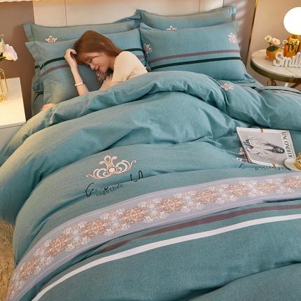 雲归梦2021新款多规格全棉加厚生态磨毛四件套 时光偶遇绿