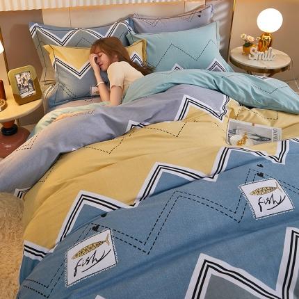 雲归梦2021新款多规格全棉加厚生态磨毛四件套 水波物语