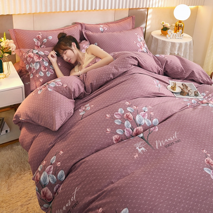 91家纺网 家纺一手货源 找家纺 雲归梦2021新款多规格全棉加厚生态磨毛四件套 叶蔓倾城