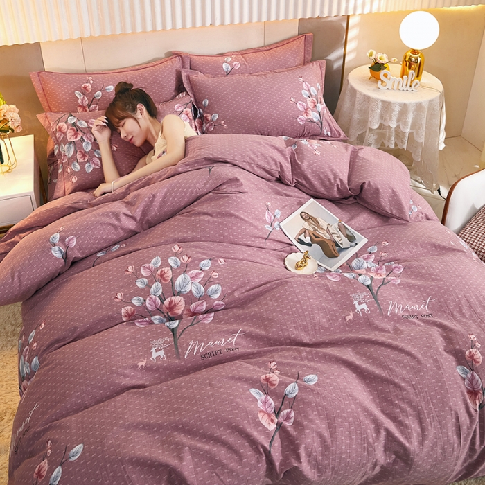 91家纺网 家纺一手货源 找家纺 雲归梦2021新款多规格全棉加厚生态磨毛四件套 叶蔓倾城