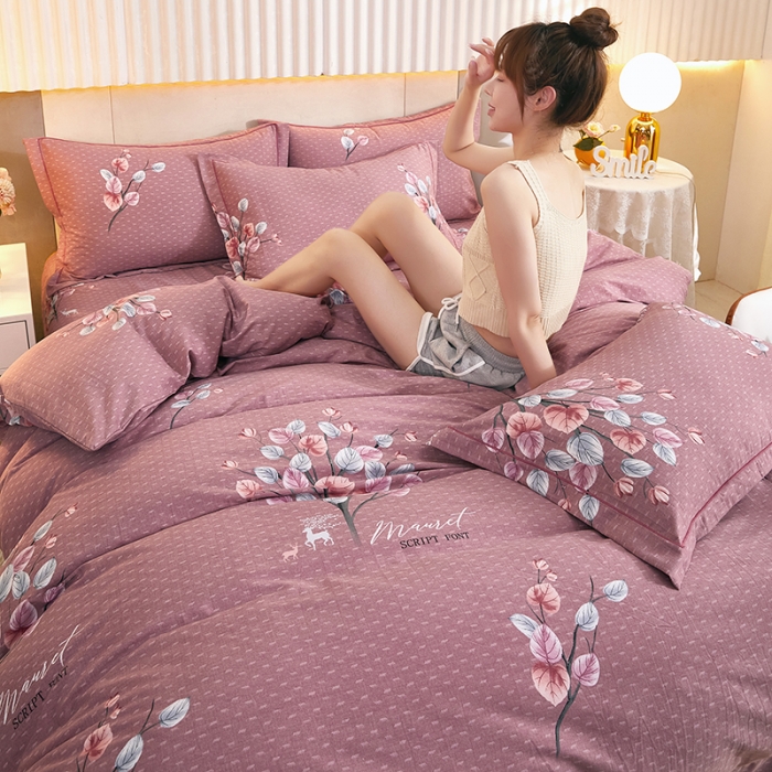 91家纺网 家纺一手货源 找家纺 雲归梦2021新款多规格全棉加厚生态磨毛四件套 叶蔓倾城