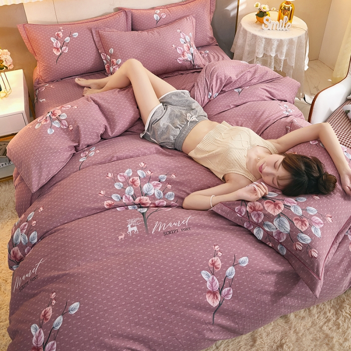 91家纺网 家纺一手货源 找家纺 雲归梦2021新款多规格全棉加厚生态磨毛四件套 叶蔓倾城