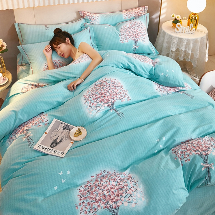 91家纺网 家纺一手货源 找家纺 雲归梦2021新款多规格全棉加厚生态磨毛四件套 枝繁叶茂绿