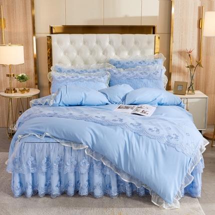 91家纺网 家纺一手货源 找家纺 瑞宝 2025新款超柔莫奈尔夹棉床裙四件套 蔷薇恋-蓝色