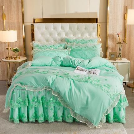 91家纺网 家纺一手货源 找家纺 瑞宝 2025新款超柔莫奈尔夹棉床裙四件套  蔷薇恋-绿色