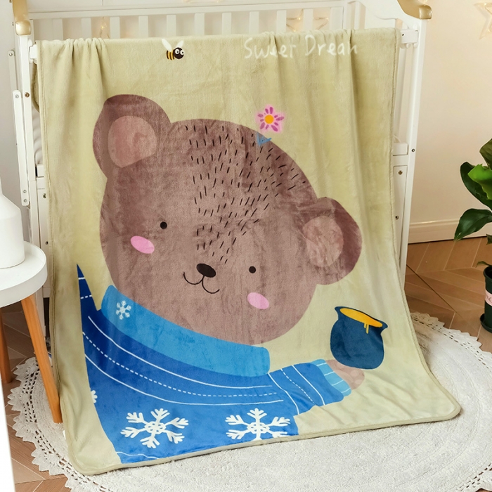 91家纺网 家纺一手货源 找家纺 茗婷家纺 2025单层法兰绒儿童毛毯云毯宝宝盖毯床单供跨境外贸亚马逊TEMU 小熊宝宝