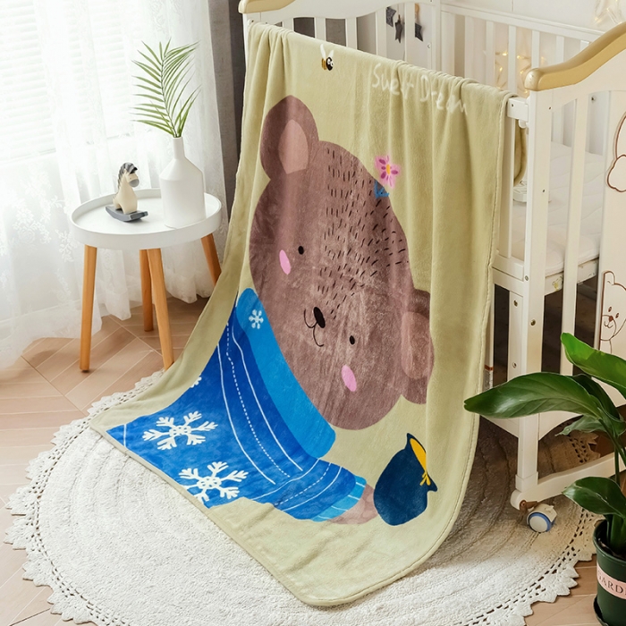 91家纺网 家纺一手货源 找家纺 茗婷家纺 2025单层法兰绒儿童毛毯云毯宝宝盖毯床单供跨境外贸亚马逊TEMU 小熊宝宝