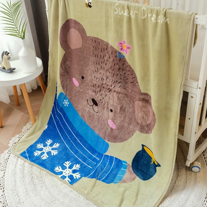 91家纺网 家纺一手货源 找家纺 茗婷家纺 2025单层法兰绒儿童毛毯云毯宝宝盖毯床单供跨境外贸亚马逊TEMU 小熊宝宝