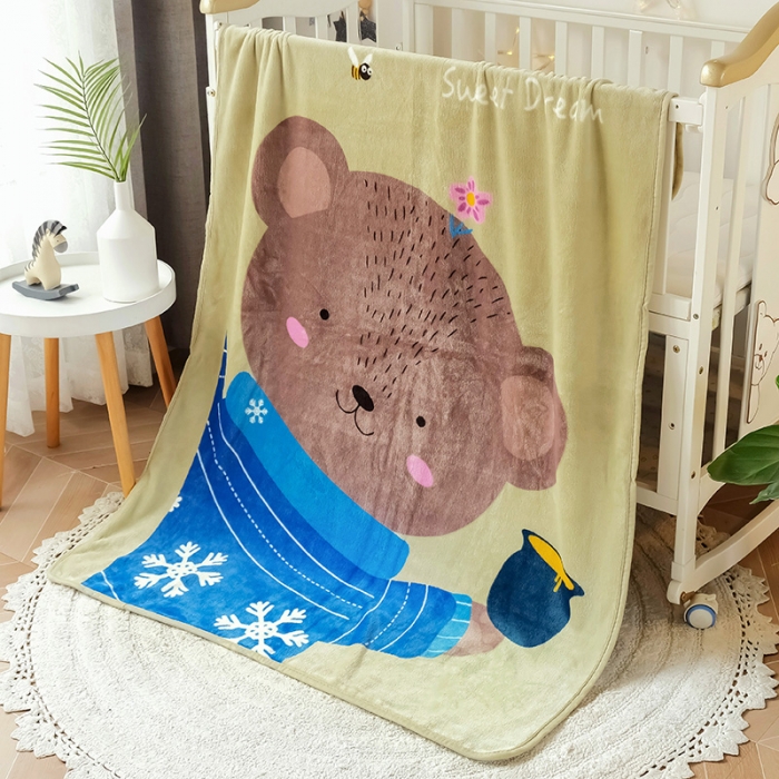 91家纺网 家纺一手货源 找家纺 茗婷家纺 2025单层法兰绒儿童毛毯云毯宝宝盖毯床单供跨境外贸亚马逊TEMU 小熊宝宝