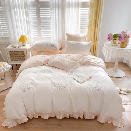 馨蕊2021秋冬新款全棉水洗棉高定系列四件套 花间舞-月光白