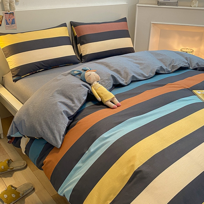 91家纺网 家纺一手货源 找家纺 晨希家居 2021新款13372全棉印花四件套彩条纹