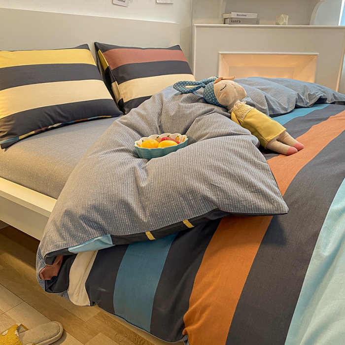 91家纺网 家纺一手货源 找家纺 晨希家居 2021新款13372全棉印花四件套彩条纹