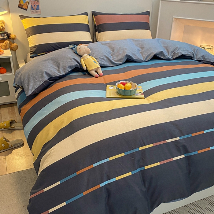 91家纺网 家纺一手货源 找家纺 晨希家居 2021新款13372全棉印花四件套彩条纹