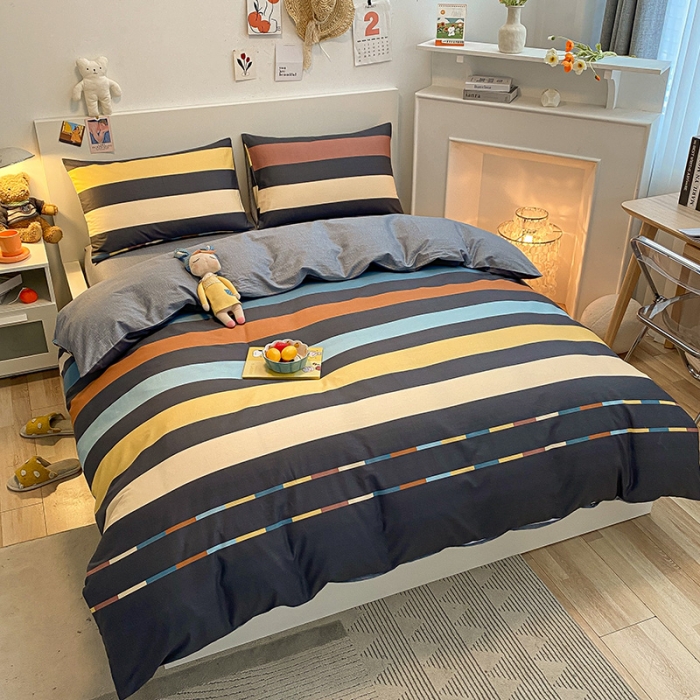 91家纺网 家纺一手货源 找家纺 晨希家居 2021新款13372全棉印花四件套彩条纹