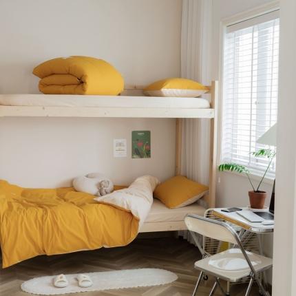 91家纺网 家纺一手货源 找家纺 寐眠 2021纯色全棉新疆棉水洗双拼学生三件套 姜黄+奶茶