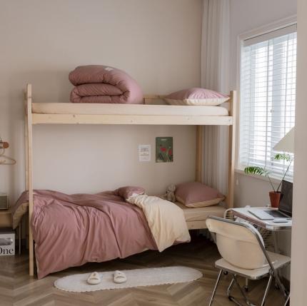 91家纺网 家纺一手货源 找家纺 （总）寐眠 2021纯色全棉新疆棉水洗双拼学生三件套