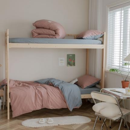 寐眠 2021纯色全棉新疆棉水洗双拼学生三件套 藕粉+中灰