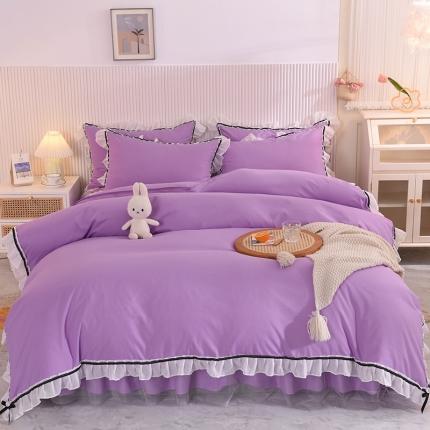 91家纺网 家纺一手货源 找家纺 芭比蔓 2024新款蕾丝公主风加厚款四件套 爱情海浅紫