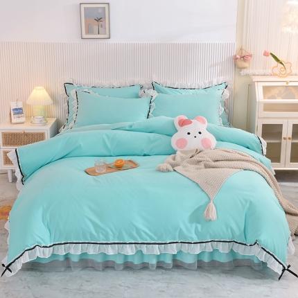 91家纺网 家纺一手货源 找家纺 芭比蔓 2024新款蕾丝公主风加厚款四件套 爱情海水蓝