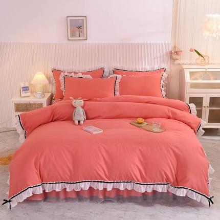 91家纺网 家纺一手货源 找家纺 芭比蔓 2024新款蕾丝公主风加厚款四件套 爱情海砖红