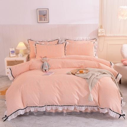 91家纺网 家纺一手货源 找家纺 芭比蔓 2024新款蕾丝公主风加厚款四件套 清新小格玉