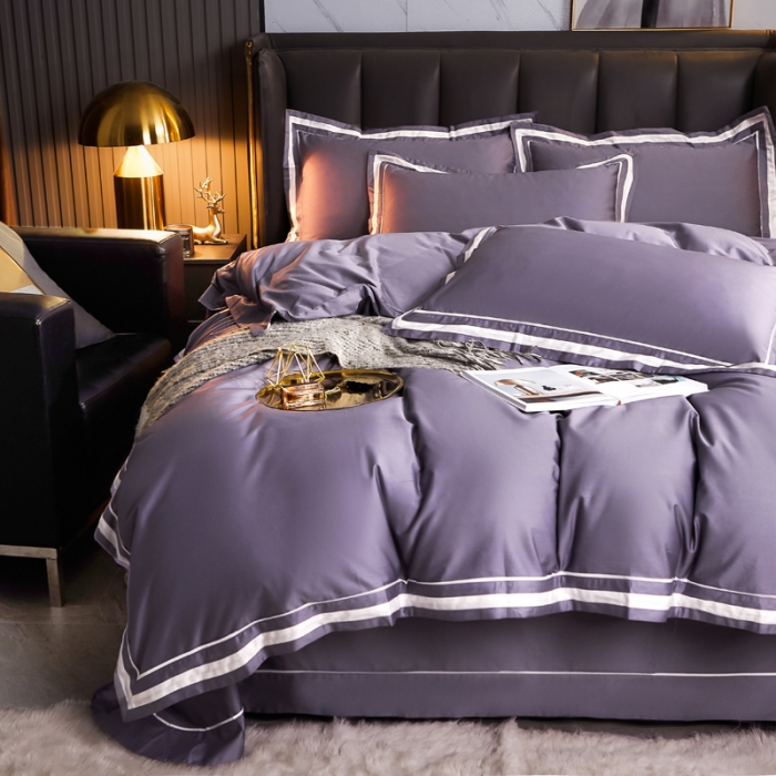 91家纺网 家纺一手货源 找家纺 芊寻家居 2024新款100支长绒棉御奢系列四件套 贵妃紫