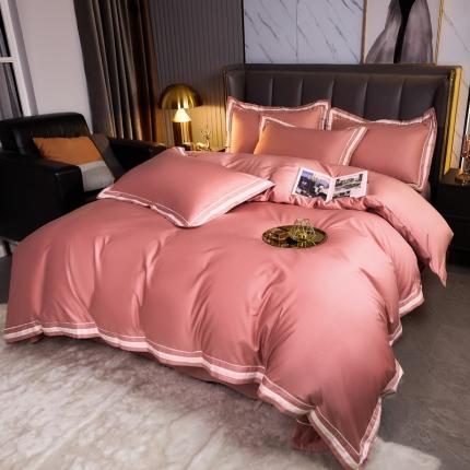 91家纺网 家纺一手货源 找家纺 芊寻家居 2024新款100支长绒棉御奢系列四件套 红豆沙