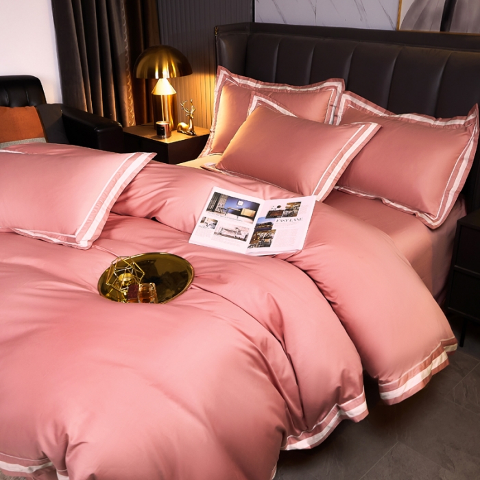 91家纺网 家纺一手货源 找家纺 芊寻家居 2024新款100支长绒棉御奢系列四件套 红豆沙